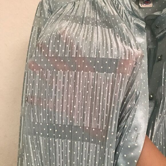 Vintage Discovery seafoam polkadot oversized robe dress 8* - Picture 10 of 16